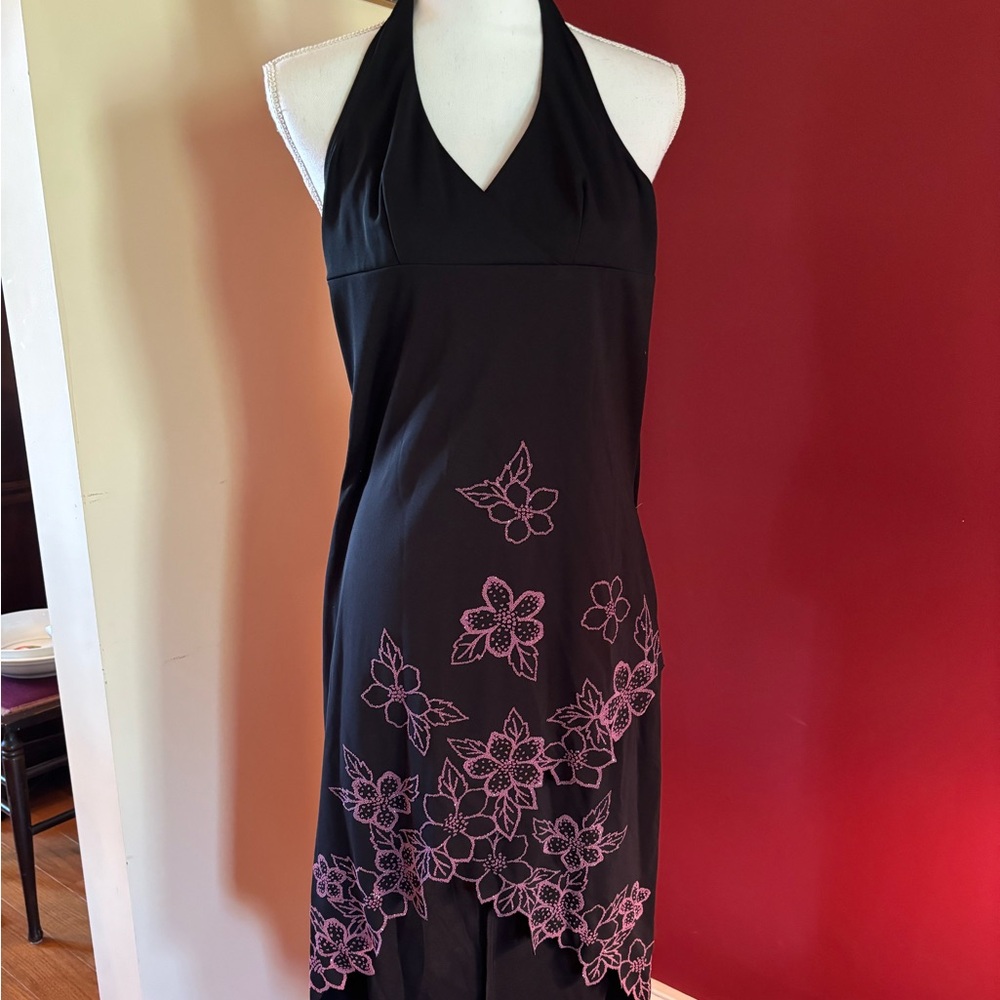 Black Beaded High Low Dress